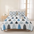 thumbnail image 3 of Quilts Full Size Bedding Set, Christmas Trees Lightweight Quilted Comforter, Xmas Trees Polka Dots Plaid Blue Black Soft Reversible Bedspread Coverlet with Pillow Covers for All Season, 78" x 90", 3 of 9