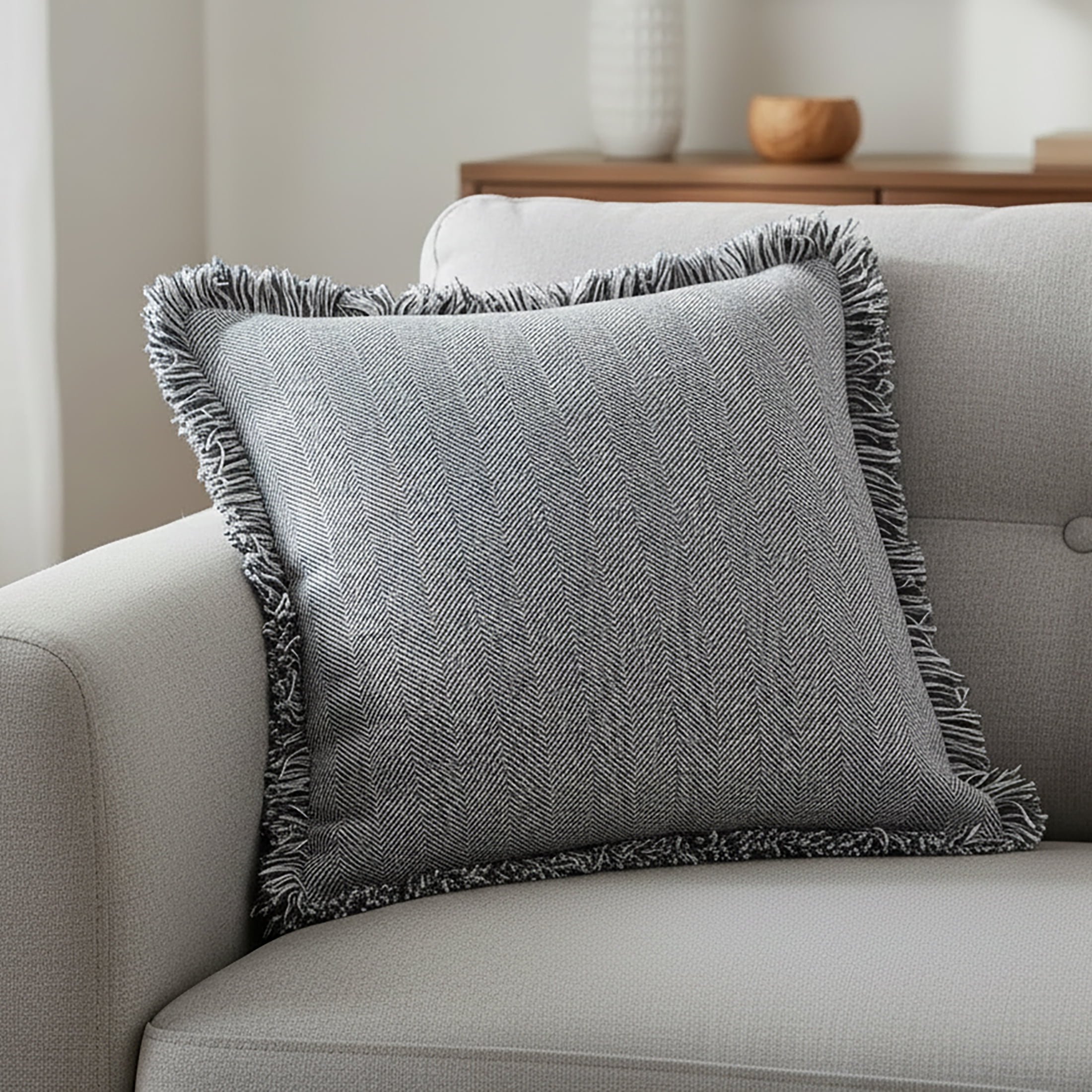 Mainstays Fringe Cotton Herringbone Decorative Pillow, 20" x 20"
