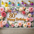 thumbnail image 4 of Elegant Floral Design 80th Birthday Banner Rose Decor Birthday Celebration for Senior Birthday Indoor Party Event, 4 of 9