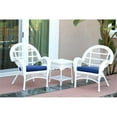 thumbnail image 3 of Jeco Ensemble de Conversation en Osier 3 Pcs, Blanc avec Coussins Bleus, 3 of 3