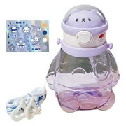 huanledash 700ML Straw Cup Portable Strap Leak-proof Bear Design Food Grade with Sticker Drink Water Silicone Cartoon Shape Drinking Jug School Supply