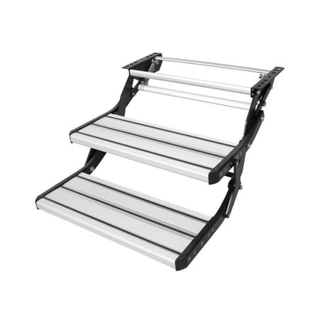 RV Steps 2 Step - 440 LBS Manual Retractable Aluminum Alloy Camper Stairs - Foldable Non-Slip Entry Exit for Trailer & RV