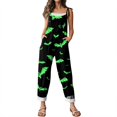 thumbnail image 6 of WULMLEO Women's Halloween Jumpsuits Cotton Linen Cute Spaghetti Strap Wide Leg Adjustable Tie Pants Casual Y2k Overalls Fall Skeleton Rompers with Side Pocket Green L, 6 of 7