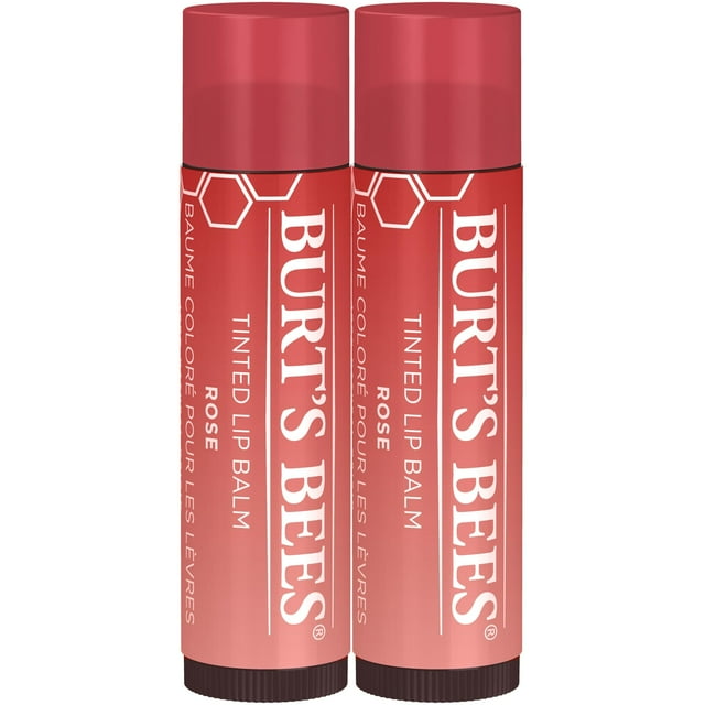 Bálsamo labial Burt's Bees de larga duración, 2 en 1, dúo Petal Rose