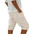 thumbnail image 4 of Junur Shorts for Women 2026 Comfy Summer Drawstring Cuffed Linen Pants with Pockets Size Solid Color Casual Capris S-3XL, 4 of 9