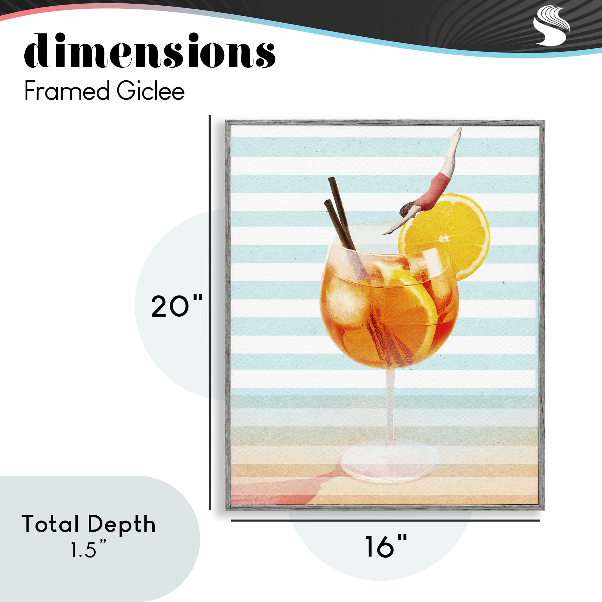 Spritz Cocktail Dive Gray Framed Giclee Art, design by Lil' Rue