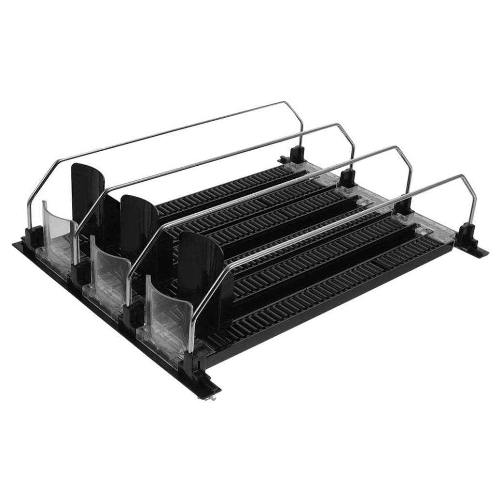 3-Pack Beverage Fridge Organizer with Self-Pushing Design, Black ABS & Stainless Steel, Refrigerator Shelf Storage Solution
