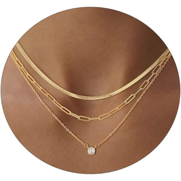 Gold Layered Necklaces For Women, 14K Gold Plated/Silver Dainty Link Chain Paperclip Twist Rope Disc Lightning Satellite Pendant Necklace Adjustable Choker Necklace Jewelry Gifts For Women[Z3442]