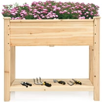 QRKD Raised Garden Bed with Storage Shelf, Elevated Cedar Wood Planter Box with Legs, Outdoor Gardening Planting Bed for Vegetables Flower Herb Grow, Great for Backyard Patio Lawn