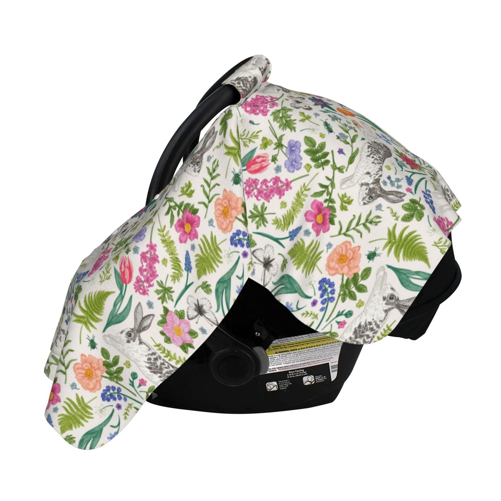 Naloa Rabbit And Butterfly Baby Car Seat Cover, Breathable Baby Carrier Cover, Multiuse Baby Carrier Cover & Nursing Breastfeeding Cover