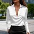 thumbnail image 2 of Solid-Color Elegant Satin Long-Sleeved Tops for Women, V-Neck Lapel Collared Shirts, Fall Fashion Tops, 2 of 9