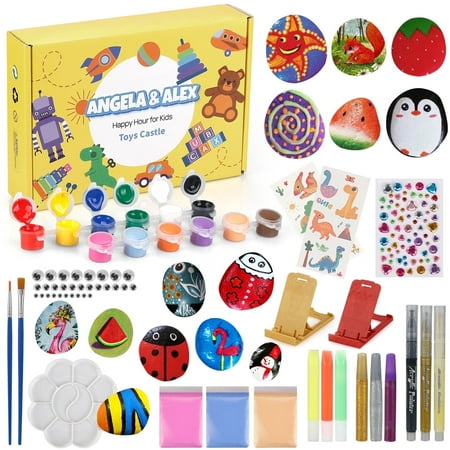 KiddiTouch 14 Pack Rock Painting Kit, Glow in the Dark Rock Paintings, Art & Craft Gifts for Boys and Girls Ages 6-12