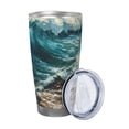 thumbnail image 2 of KLL Blue Ocean Waves Print 40oz Stainless Steel Insulated Car Cup with Spillproof Lid - Keep Your Drink Hot or Cold on the Go-Straw Three-piece Set, 2 of 8