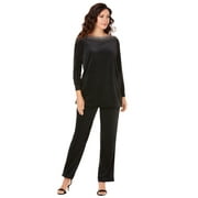 Roaman's Women's Plus Size Rhinestone-Detailed Velour Set