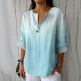 thumbnail image 2 of UAMVSH T Shirt Shirts for Women Long Sleeve Cotton Linen Casual Tops Trendy Printed Long Sleeve Button Vacation Work Tee Blouses(X-Large,Light Blue), 2 of 5