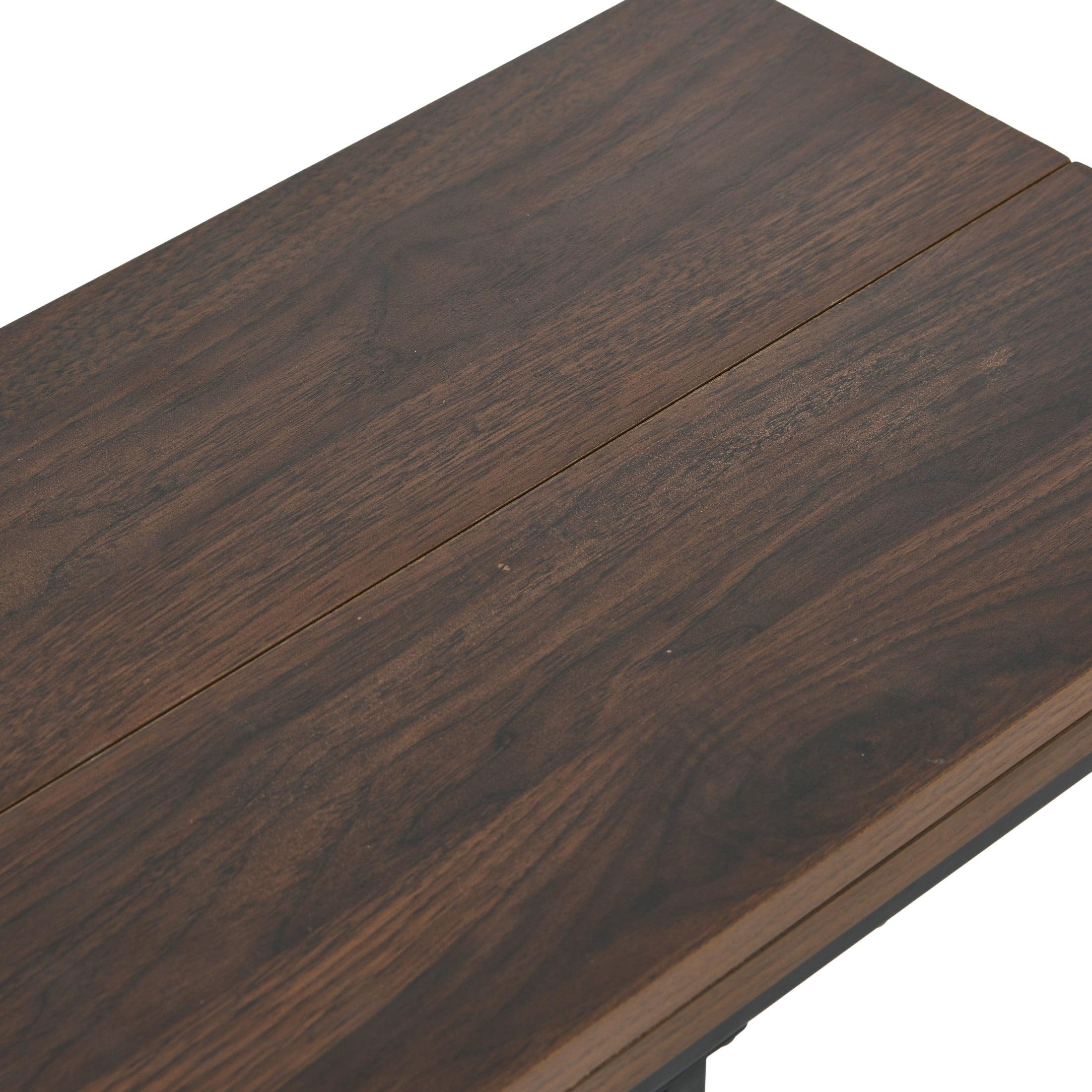 Household Essentials Jamestown Extendable C-Shaped for Accessiblity Side End Table Mid Century Walnut Wood Grain and Black Metal