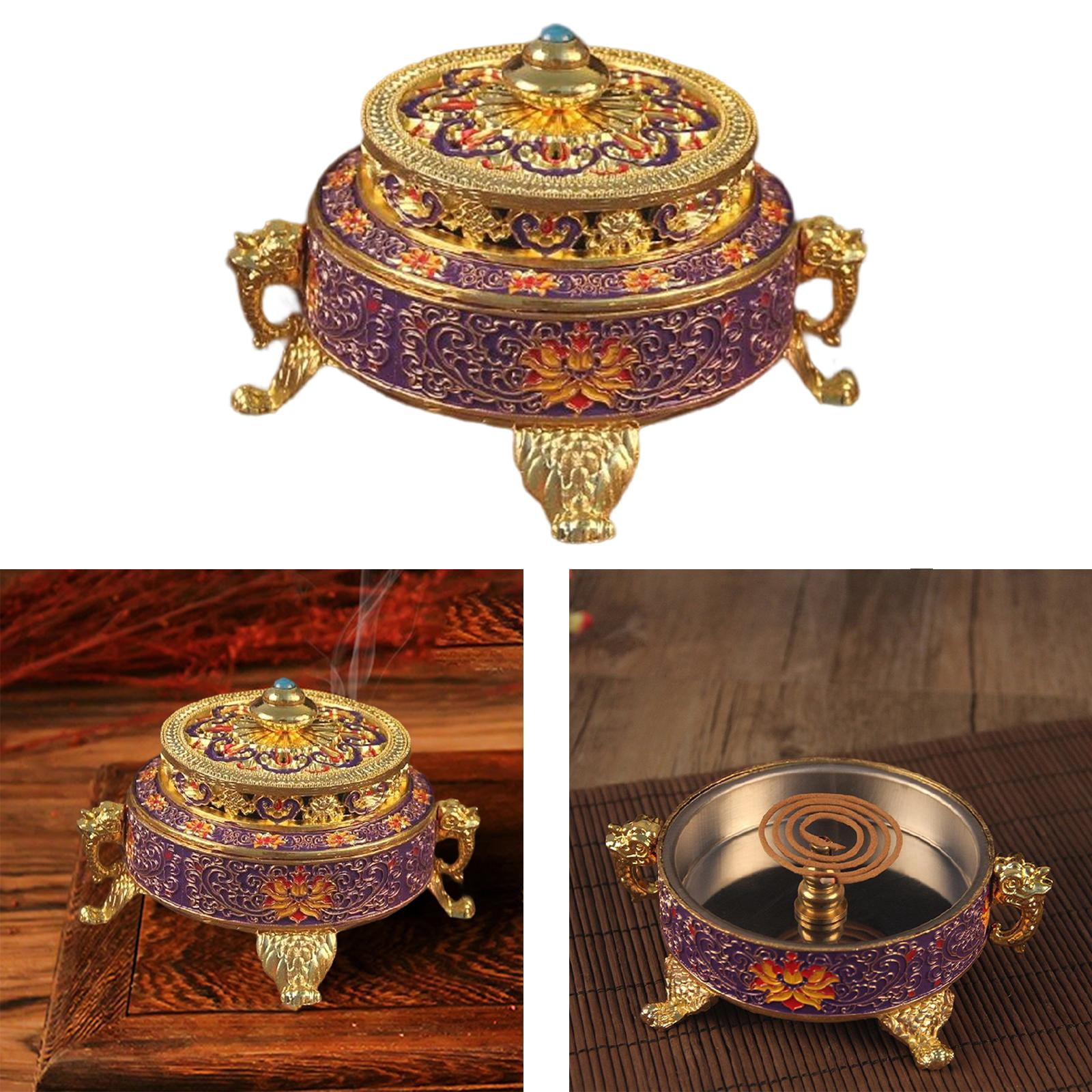 WLPZXP Enamel Tibetan Incense Burner Holder Censer Flower Decorative Table Centerpieces