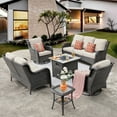 thumbnail image 2 of Ovios 6 Pieces Outdoor Patio Furniture with Fire Pit Table Wicker Patio Sectional Sofa with Swivel Chairs for Backyard, 2 of 3