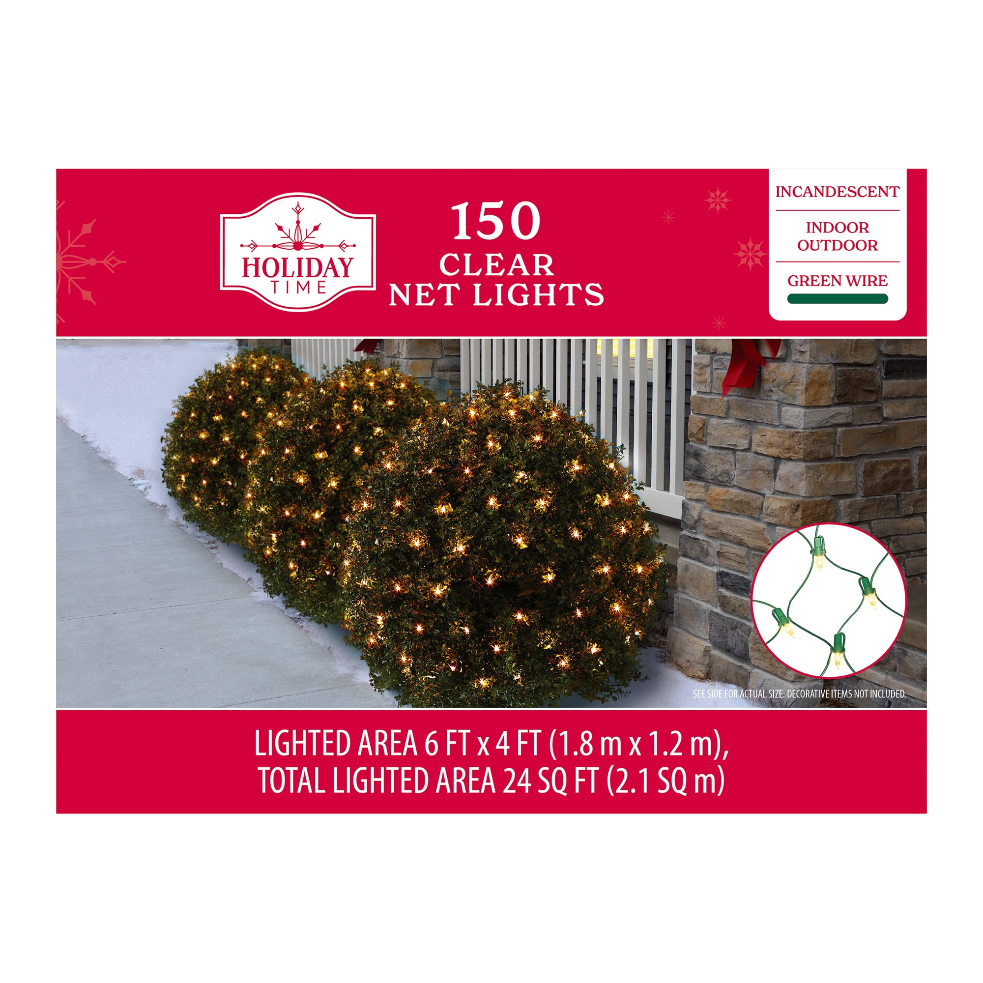 Indoor/Outdoor 150-Count Incandescent Christmas Net Lights, Clear, 6' x 4', by Holiday Time