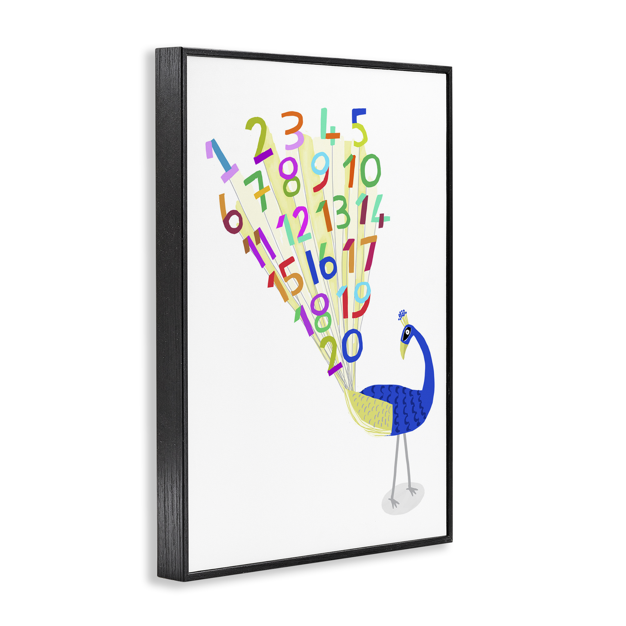 Stupell Industries Peacock with Numbers Animals & Insects Painting Black Framed Art Print Wall Art, 12 x 18