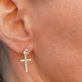 thumbnail image 2 of 14k Gold Plated over Real Solid 925 Sterling Silver Dangle Cross Bling Studs Iced Hip Hop Screw Back Earrings, 2 of 11