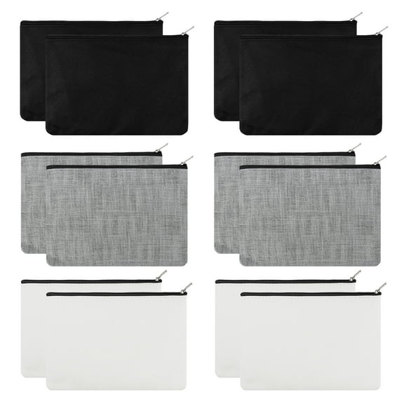 Aspire 12-Pack Blank DIY Craft Bag, Canvas Makeup Bag with Lining, Travel Toiletry bag 6-3/4 x 4-3/4 Inch