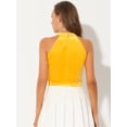 thumbnail image 4 of Top corto de fiesta con capas básicas de terciopelo y cuello halter para mujer Amarillo L, 4 of 5