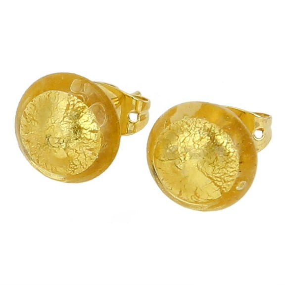 GlassOfVenice Murano Glass Button Stud Earrings - Sunshine Gold