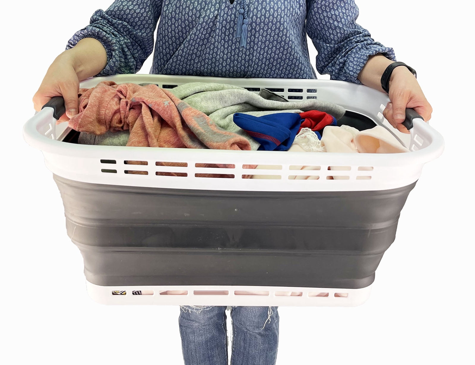 SAMMART 42L (11 gallons) Set of 2 Collapsible Plastic Laundry Basket - Portable Pop Up Storage Container/Organizer - Portable Hamper - Space Saving Easy Storage