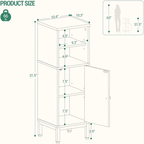 Bathroom Storage Cabinet, Corner Floor Organizer with Adjustable Shelves and Customizable Door for Small Spaces
