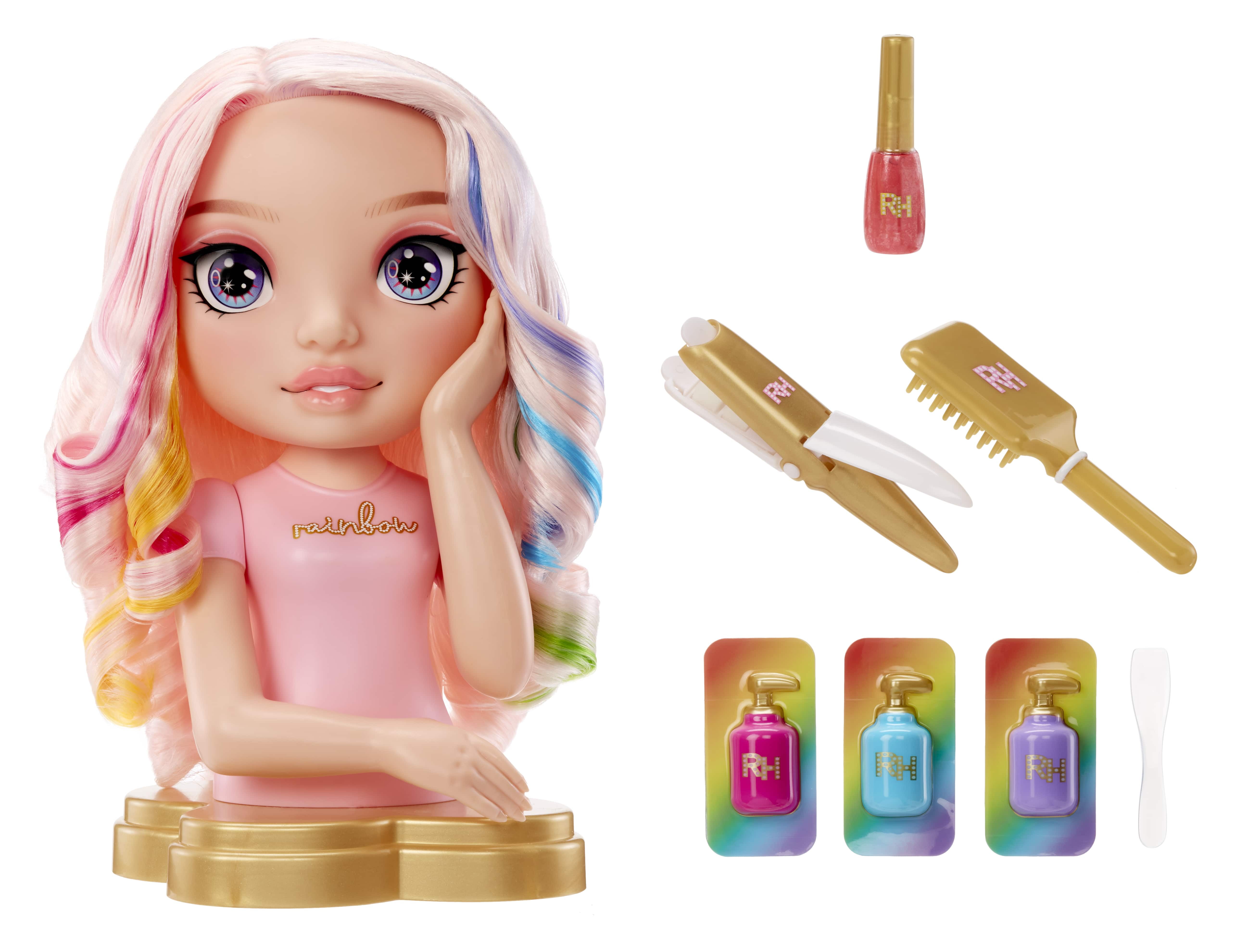 Rainbow High Bella 13” Styling Head 4 in 1 Playset, Hair Creams, Nail Polish, Brush, & Hair Coloring, Ages 4-12+