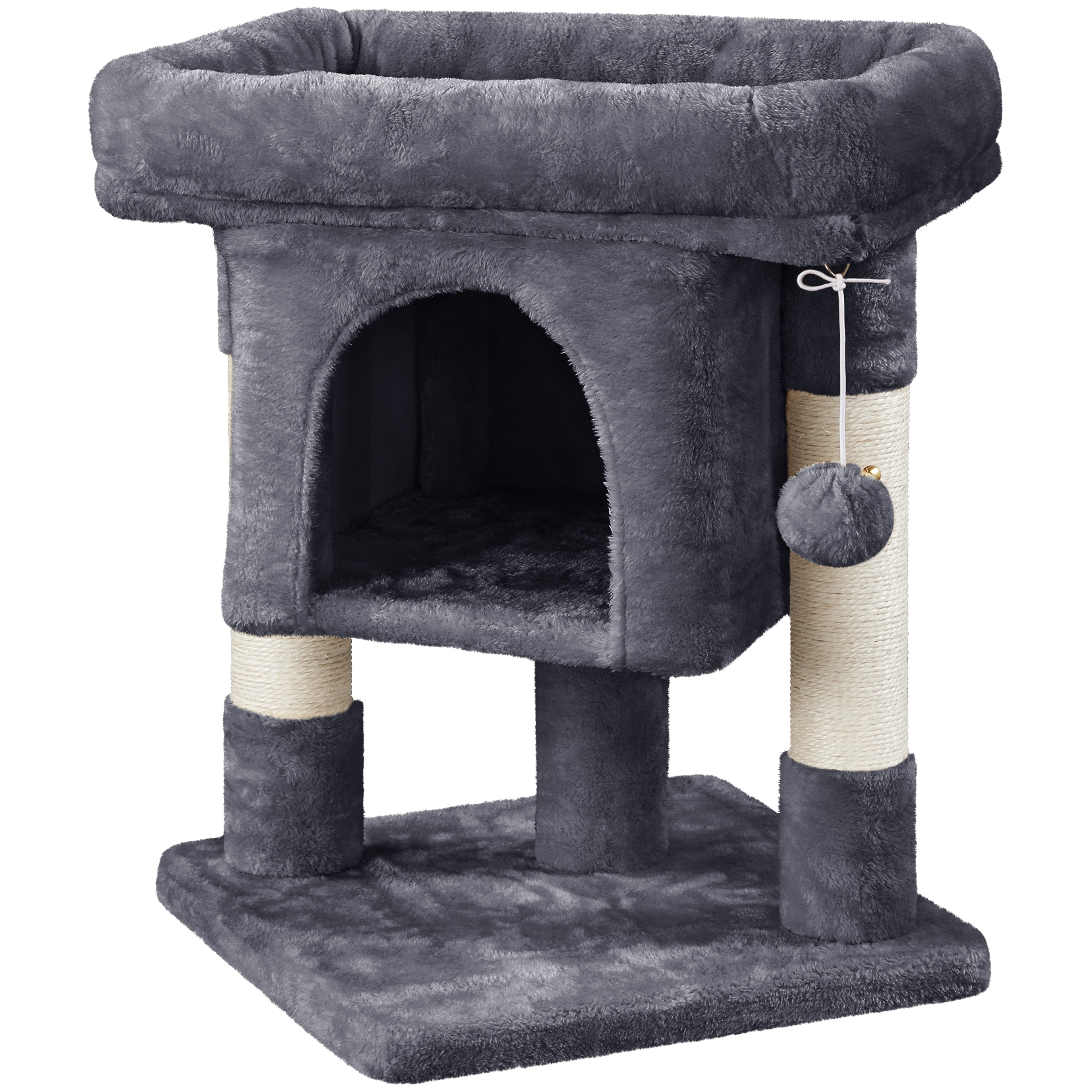 Yaheetech 23.5″ H Spacious Cat Tree with Large Top Perch, Condo & Scratching Posts, Dark Gray