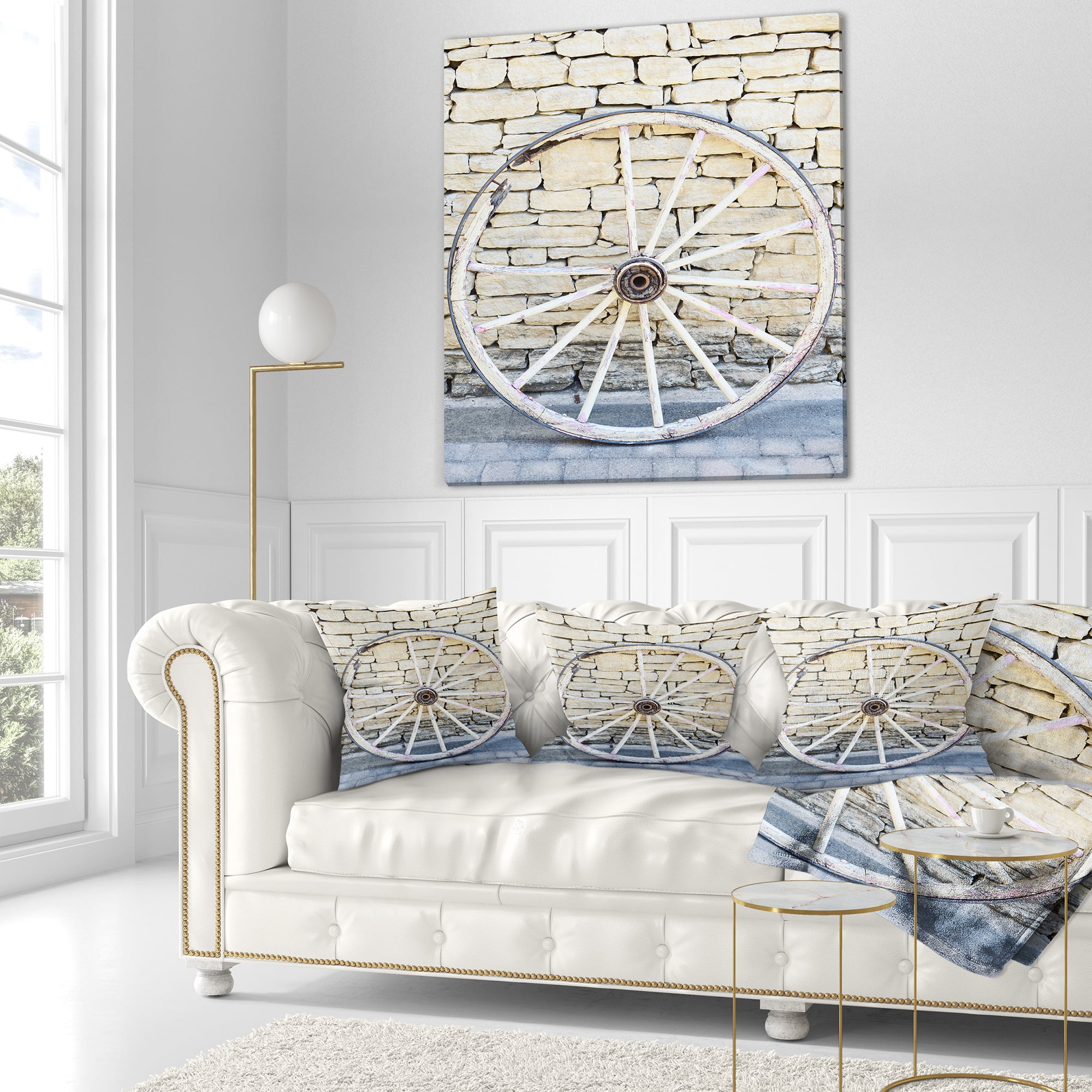 Designart Old Vintage Broken Wood Wheel - Landscape Printed Throw Pillow - 16x16