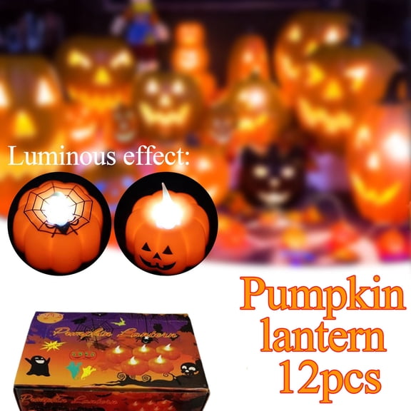 LED Pumpkin Lights Flameless Candles, Set of 12 Flickering Battery Operated Tea Lights for Halloween Decorations, Party Home Festival Decoration
