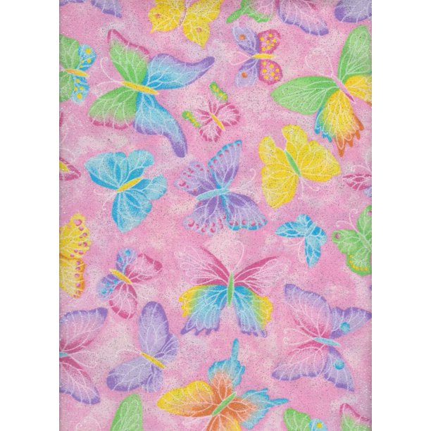 Butterfly Pink Glitter Cotton Fabric