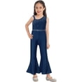 thumbnail image 3 of YONGHS Kids Girls Rhinestone One Shoulder Wide Leg Bell Bottom Jumpsuit Flare Pants Romper Navy Blue 16, 3 of 7