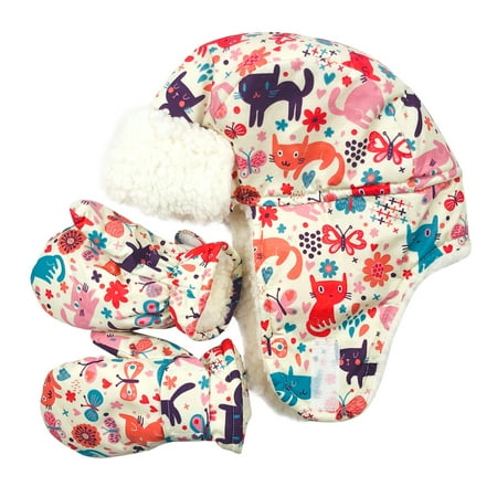 

TUOBARR Winter Baby Boys Girls Print Waterproof Warmth Velvet Gloves Cap Suit