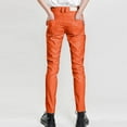 thumbnail image 4 of GHSOHS Cargo Pants for Men Outdoor Mens Pants Relaxed Fit Orange Trousers Sweatpants Golf Pants Men Stretch Slim Fit Leather Pants with Plush Leggings Elastic Trendy Motorcycle Leather Pants Men,M, 4 of 5