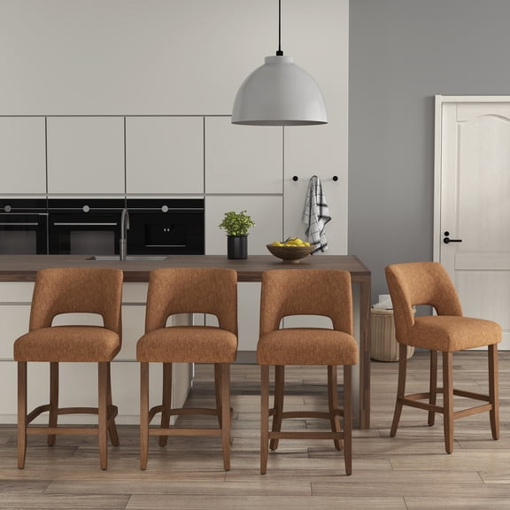 VKNOW Barstools Adult Upholstered Mid Back Tufted Counter Height Bar Stools - Set of 4, Orange