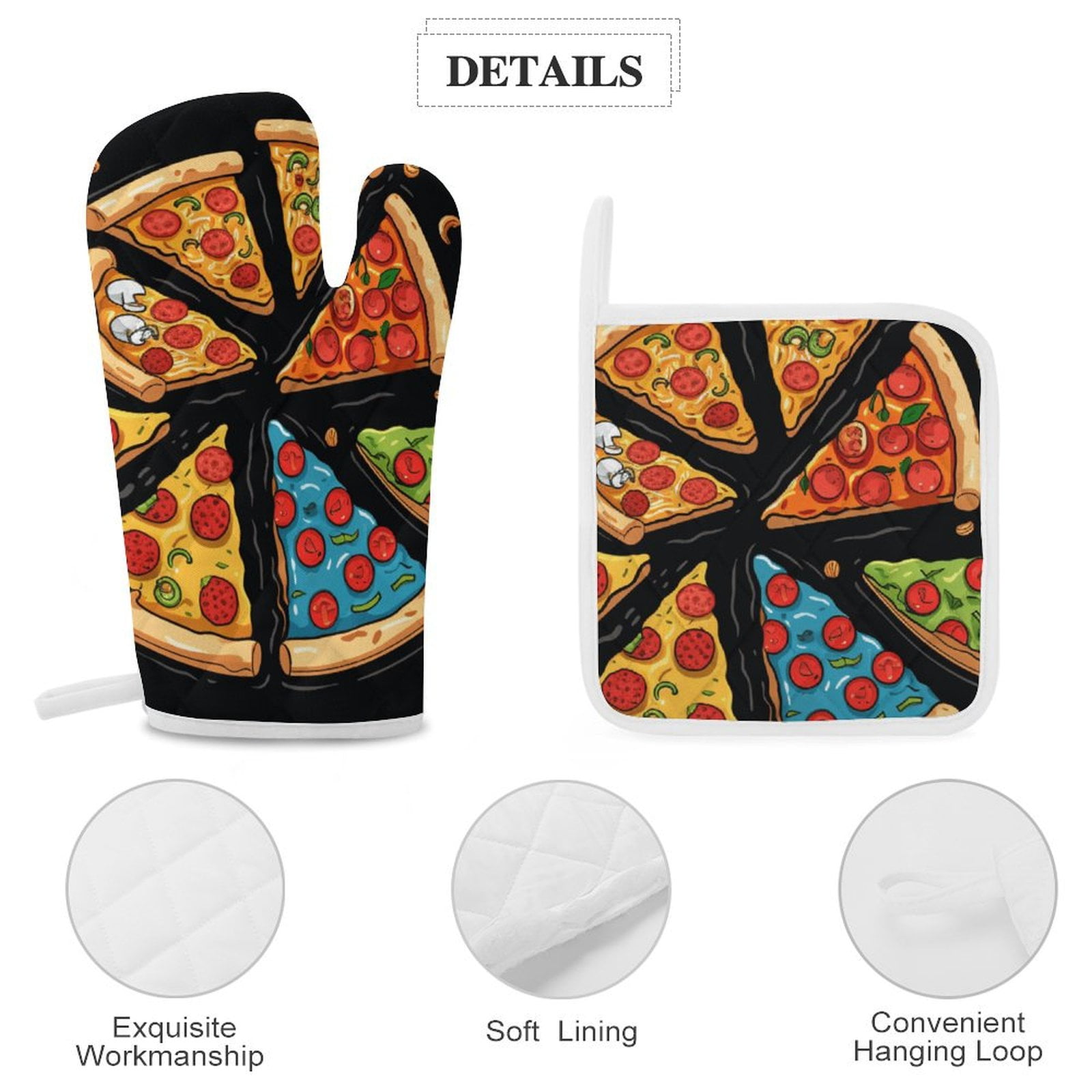 Fun Pizza Oven And Pot Holders Sets, Heat Resistant Pads Kitchen Decor for Cooking Baking BBQ Grilling, Christmas Kitchen Gifts