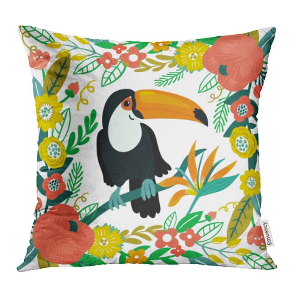 18x18 Multicolor Watercolor Toucan Decorative Throw Pillow