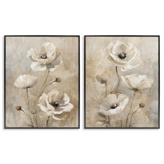 Stupell Industries Neutral Toned Flora Plants & Flowers Painting Black Framed Art Print Wall Art, 11 x 14, Set of 2