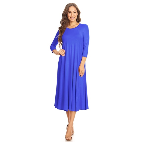 Women's Casual Basic Comfy 3/4 Sleeve Flare A-line Midi Long Maxi Dress