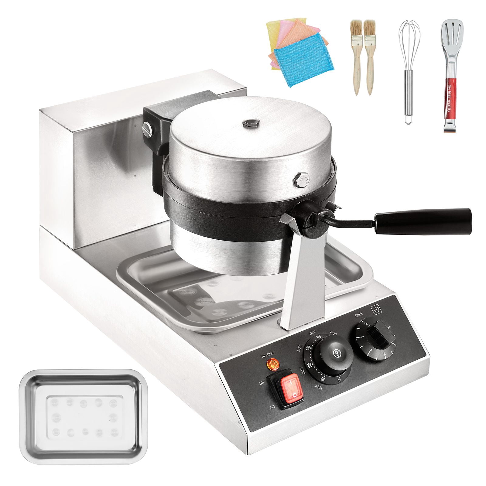 Commercial Round Waffle Maker 1300W, Rotatable & Non-Stick, 120V - Create Perfect Waffles Easily