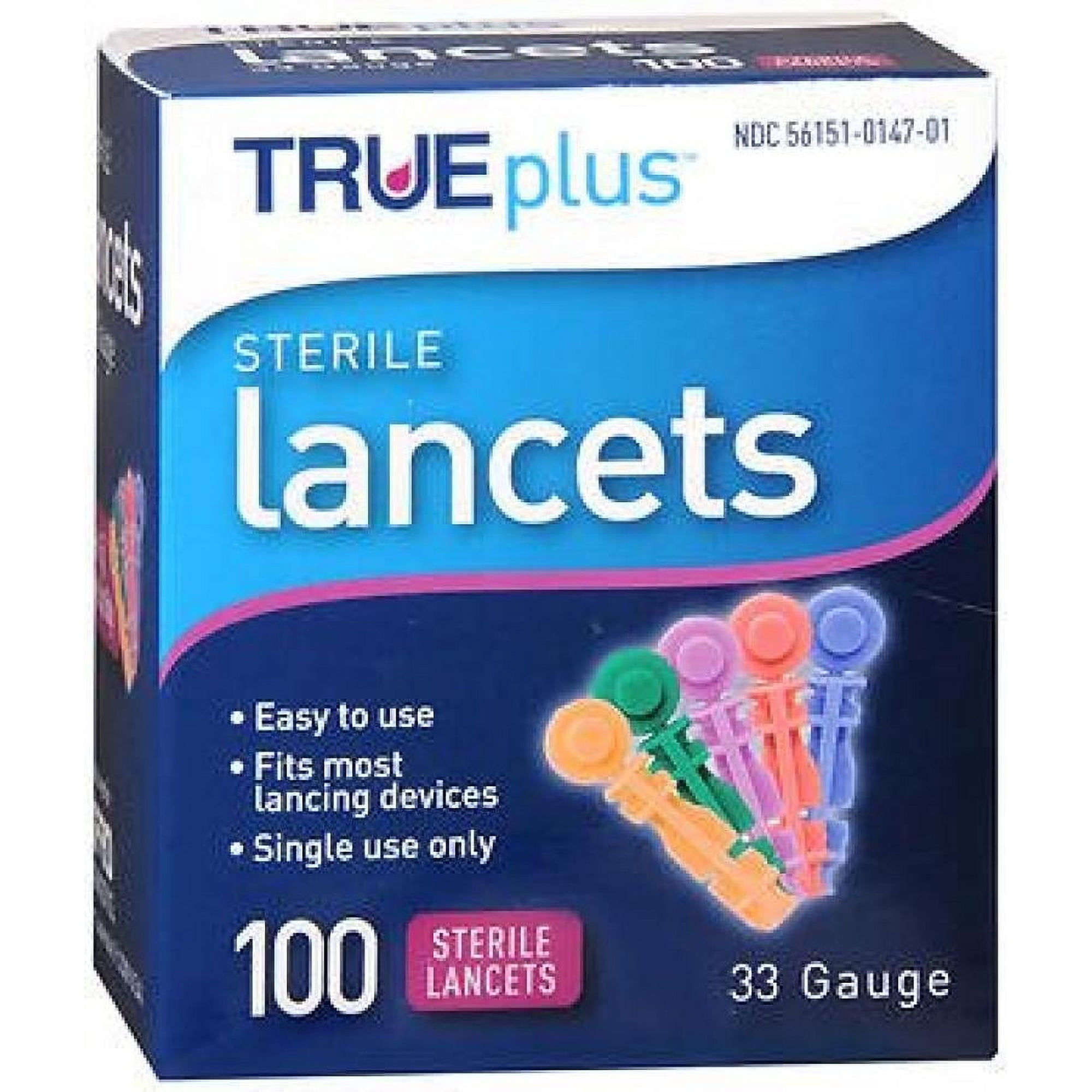 TRUEplus Comfort Tip Disposable Blood Lancets, 33-Gauge with Box of 100, 2 Count