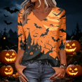 thumbnail image 7 of Trgacdwlo S-5XL Women's Fall Halloween Shirt Novelty Funny Ghost Print V Neck Women's 3/4 Sleeve Tops Fall Funny Pumpkin Graphic Women's Tunics, 7 of 7