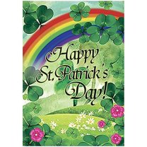 Happy St. Patrick''s Day Rainbow and Shamrock Decorative Double Sided House Flag 28"x40"