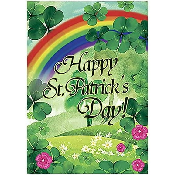 Happy St. Patrick''s Day Rainbow and Shamrock Decorative Double Sided Garden Flag 12.5x18 Inch