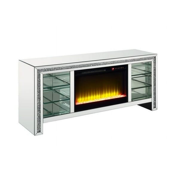 ACME Noralie LED Fireplace TV Stand For TVs Upto 60" in Mirrored/Faux Diamonds