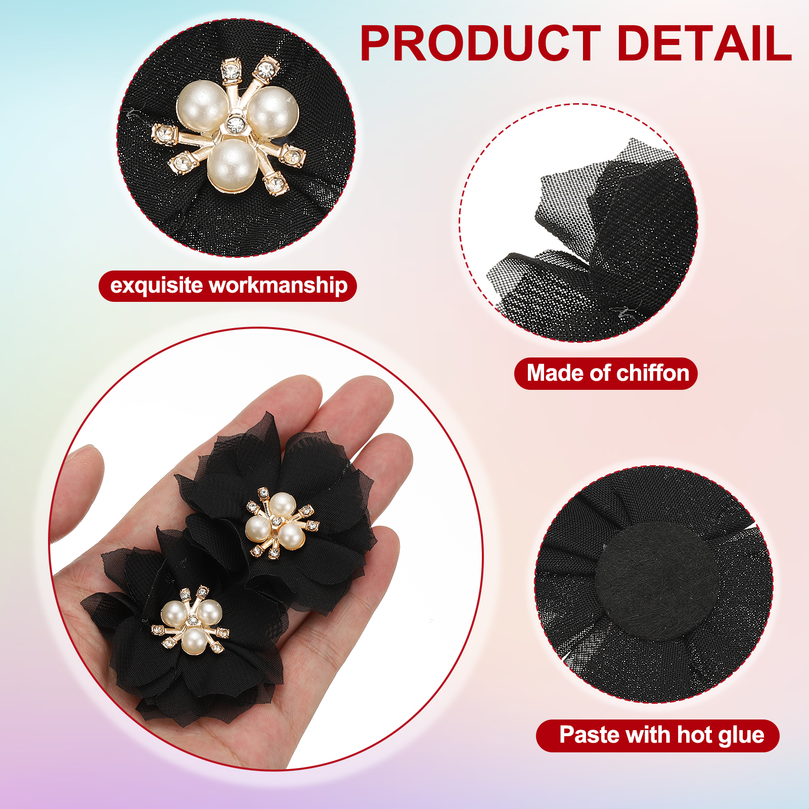 Unique Bargains Chiffon Flower Appliques for DIY Craft Clothing Wedding Black